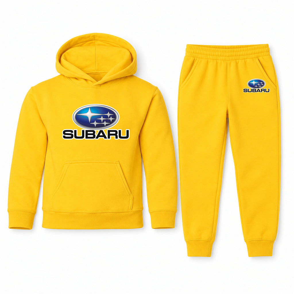 Subaru youth hoodie jogger set, Yellow, Youth Large ages 10–12