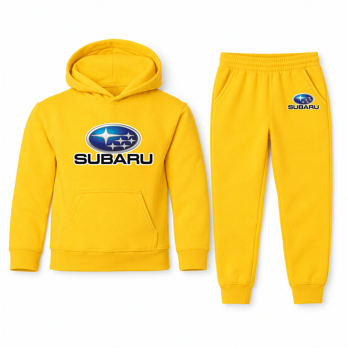 Subaru youth hoodie jogger set, Yellow, Youth Large ages 10–12