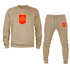 Men's Spain Red Logo National Soccer Team Crewneck Sweatshirt Joggers Suit