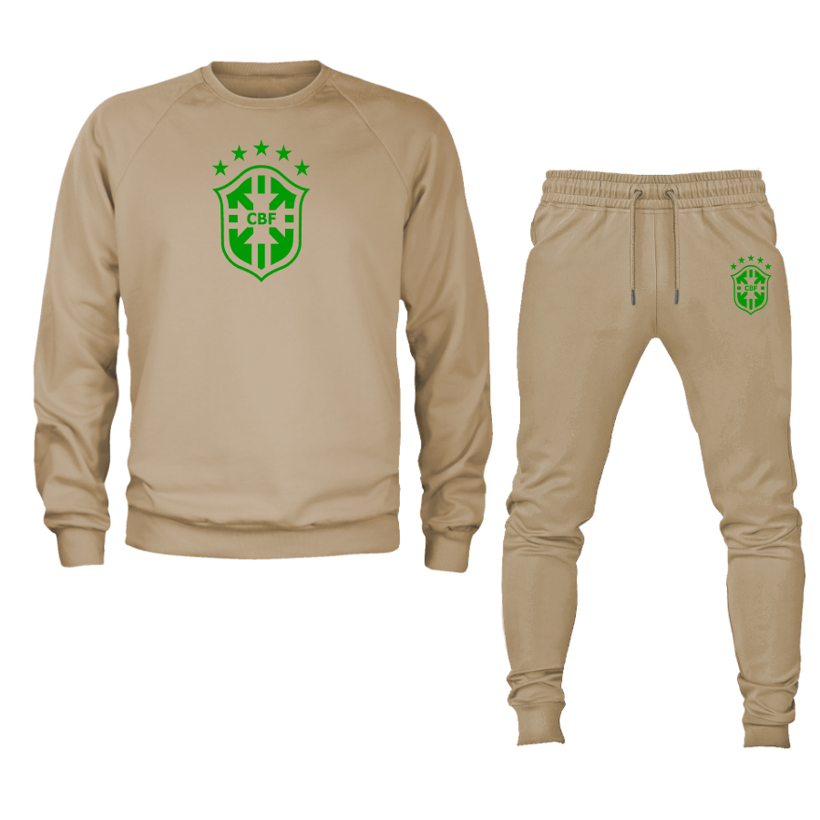 Men's Brazil Soccer Logo Crewneck Sweatshirt Joggers Suit