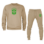 Men's Brazil Soccer Logo Crewneck Sweatshirt Joggers Suit