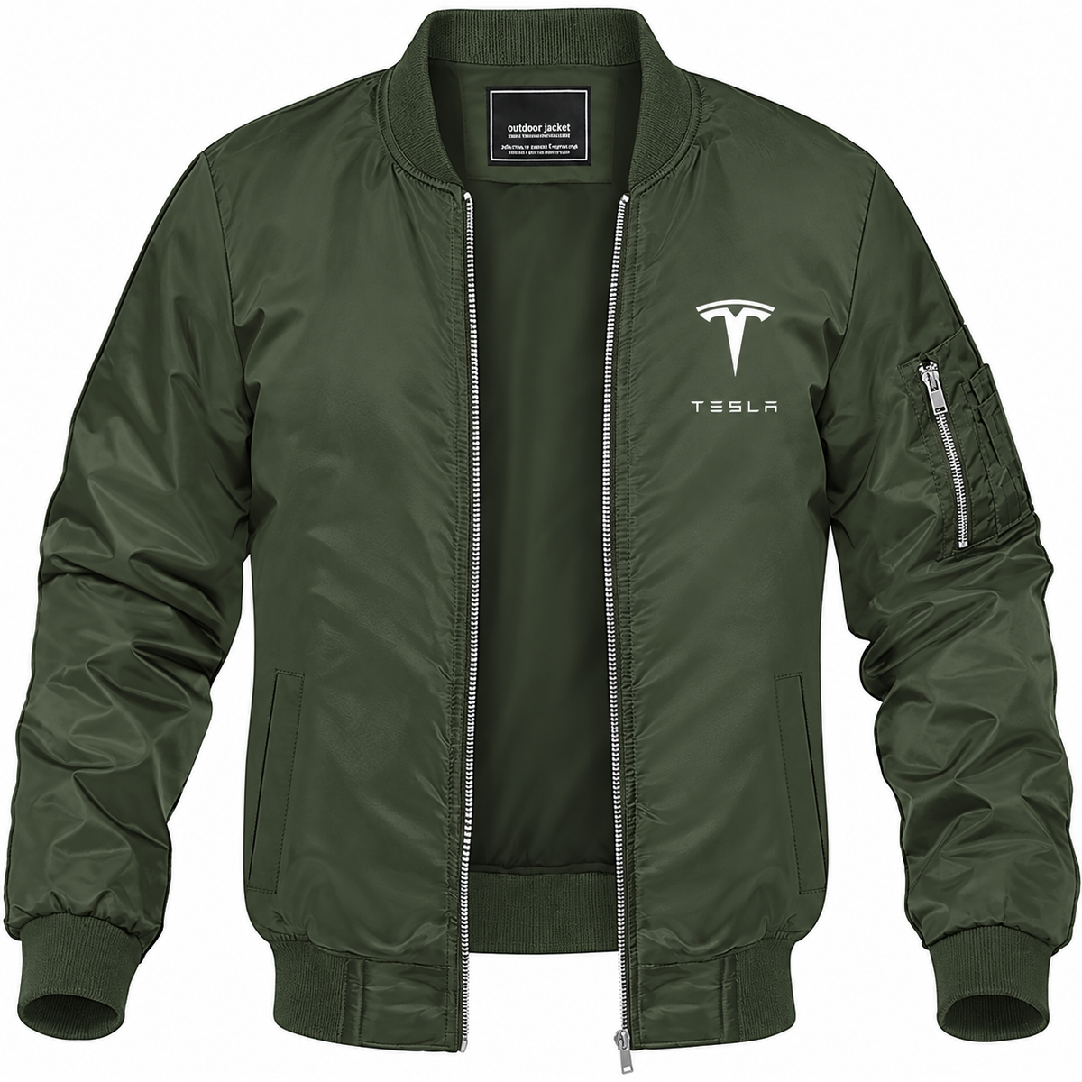 Tesla army green bomber jacket front product photo | color: army green |