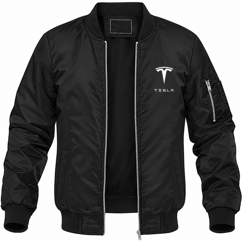 Tesla black bomber jacket front product photo | color: black |