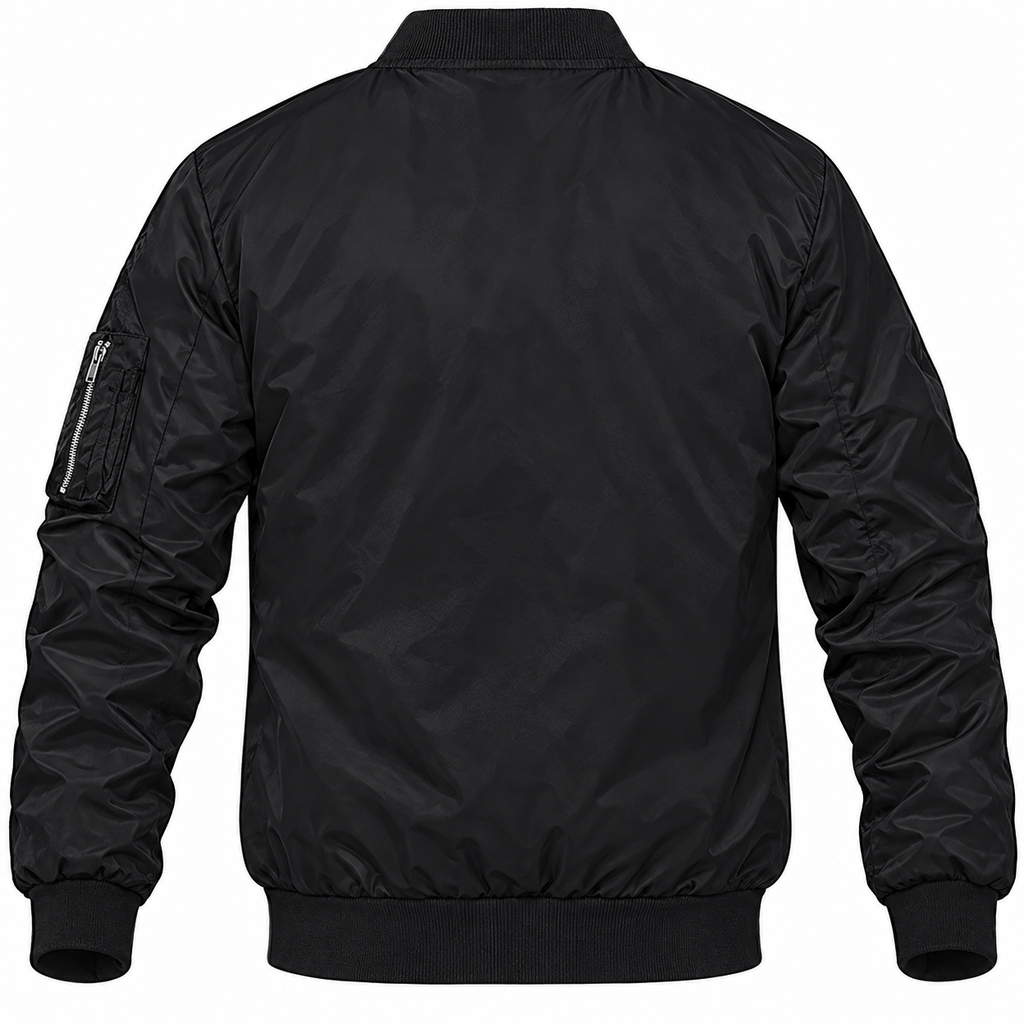Tesla black bomber jacket back product view | color: black |