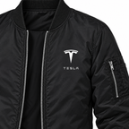 Tesla black bomber jacket chest print detail | color: black |