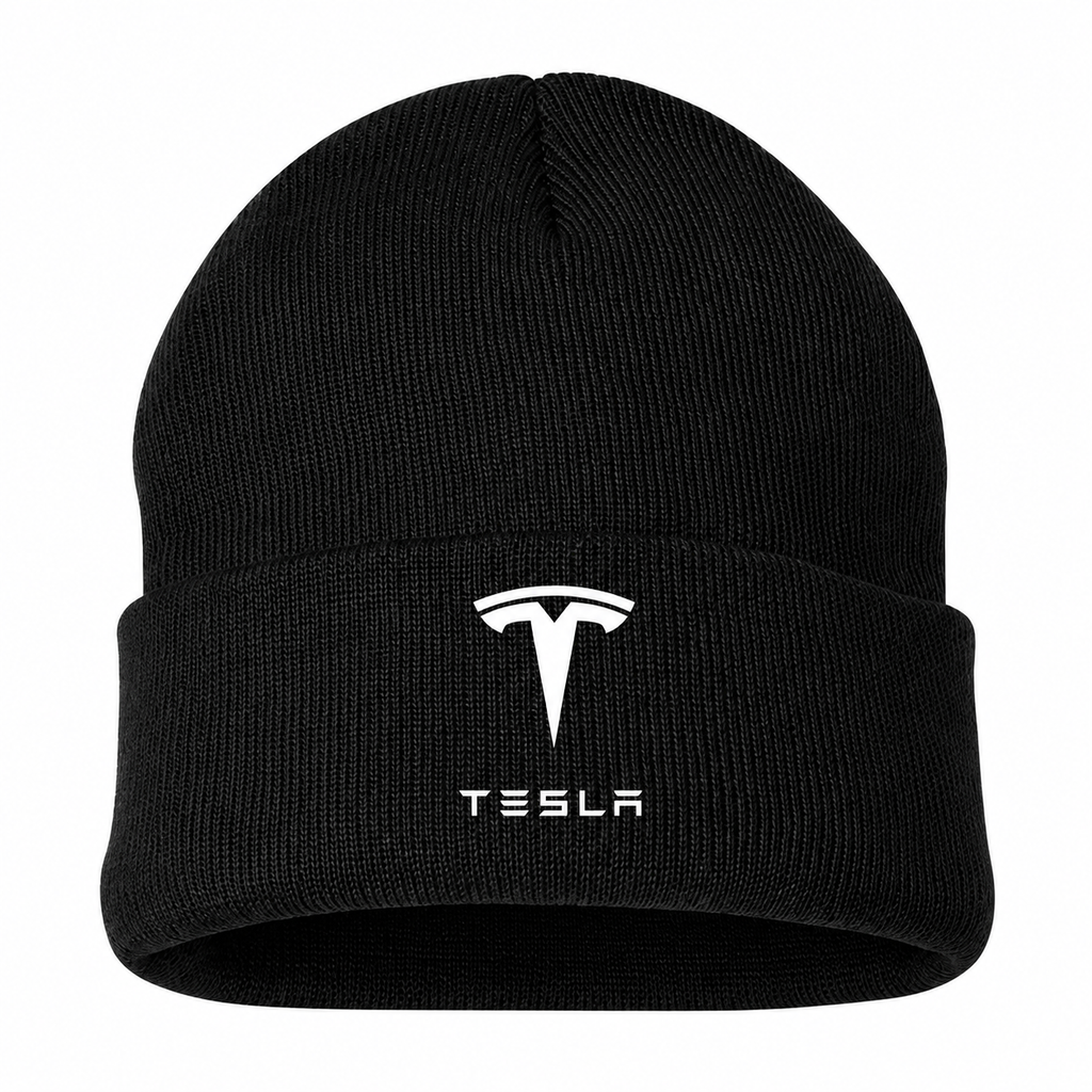 Men's Tesla Beanie Hat — Black — clean front main