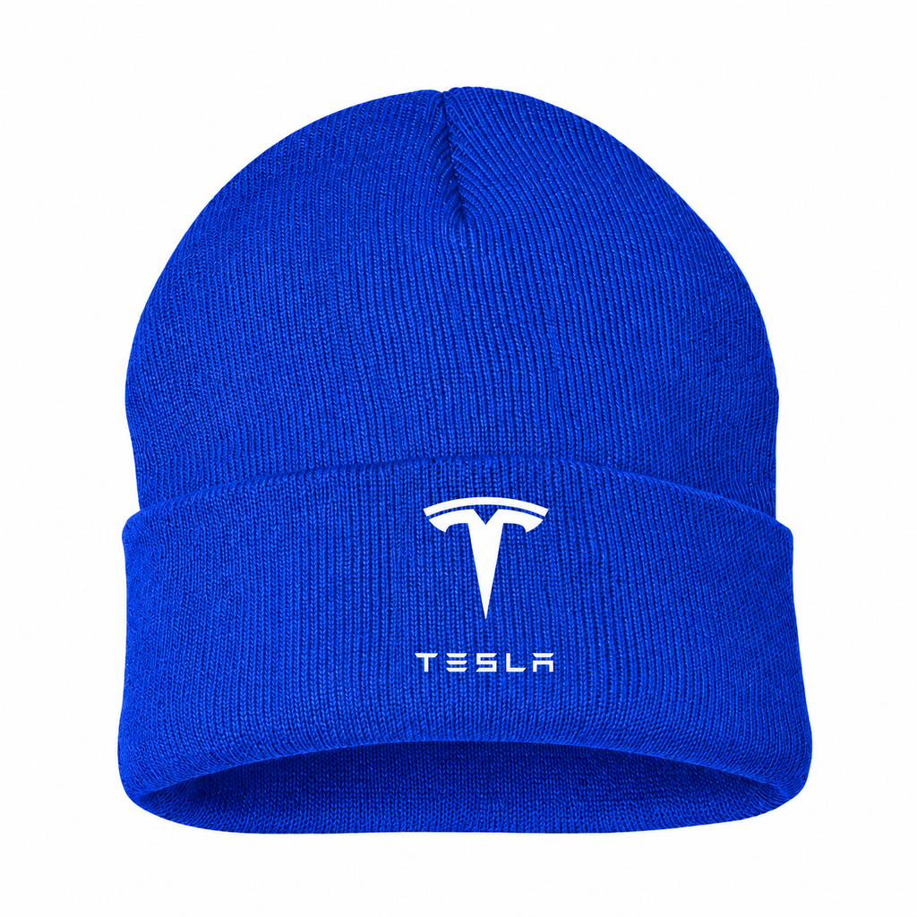 Men's Tesla Beanie Hat — Blue — clean front main
