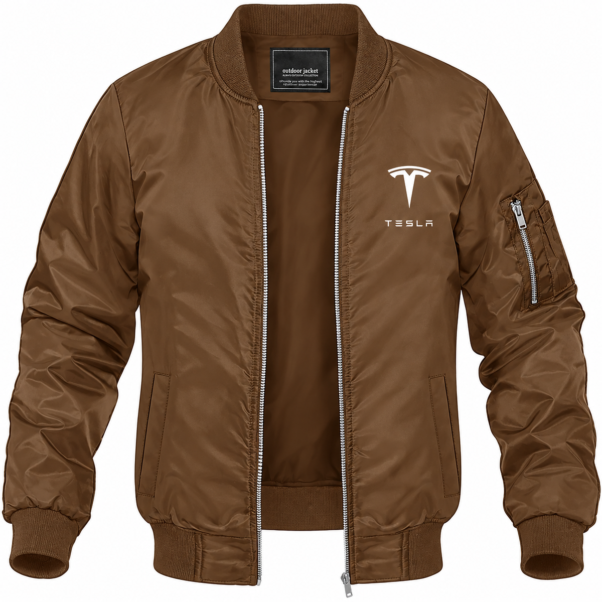 Tesla brown bomber jacket front product photo | color: brown |