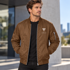 Tesla brown bomber jacket model lifestyle view | color: brown |