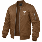 Tesla brown bomber jacket angled product view | color: brown |