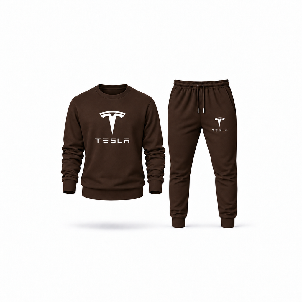 Men's Tesla Sweatshirt Joggers Set | Color: Brown | Main