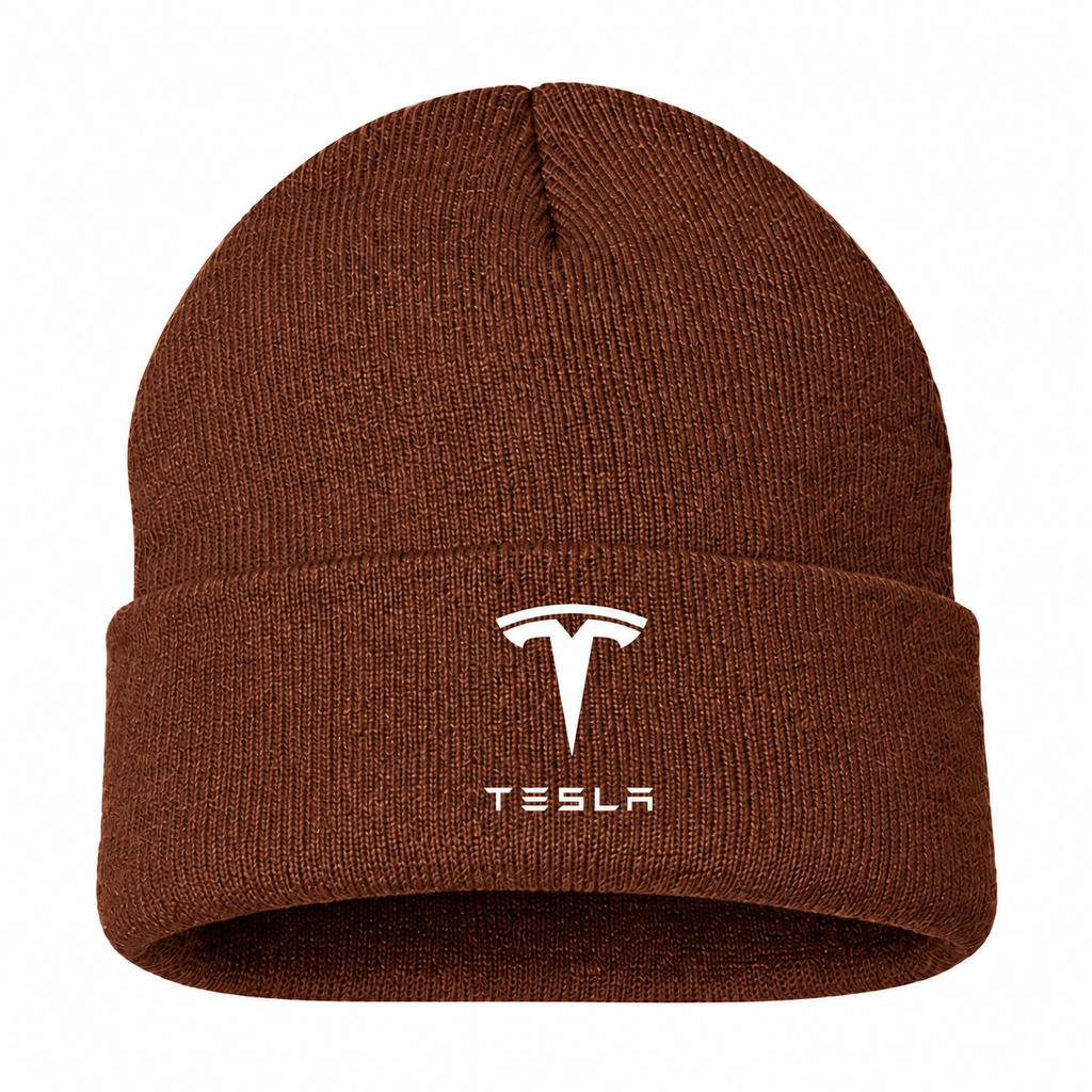 Men's Tesla Beanie Hat — Brown — clean front main