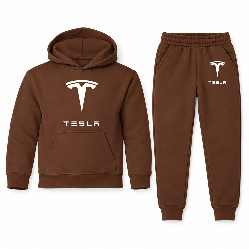 Tesla youth hoodie jogger set, Brown, Youth Large ages 10–12