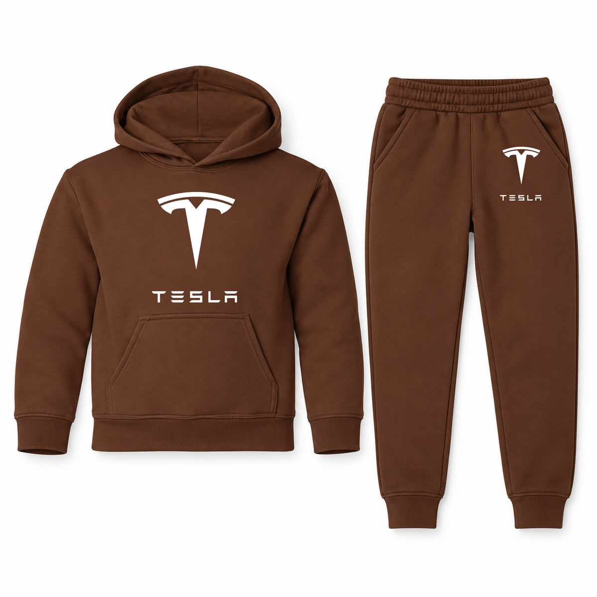 Tesla youth hoodie jogger set, Brown, Youth Large ages 10–12