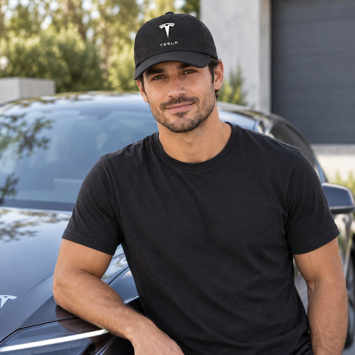 Tesla Car Dad Baseball Cap Hat | Color: Black | Image 2