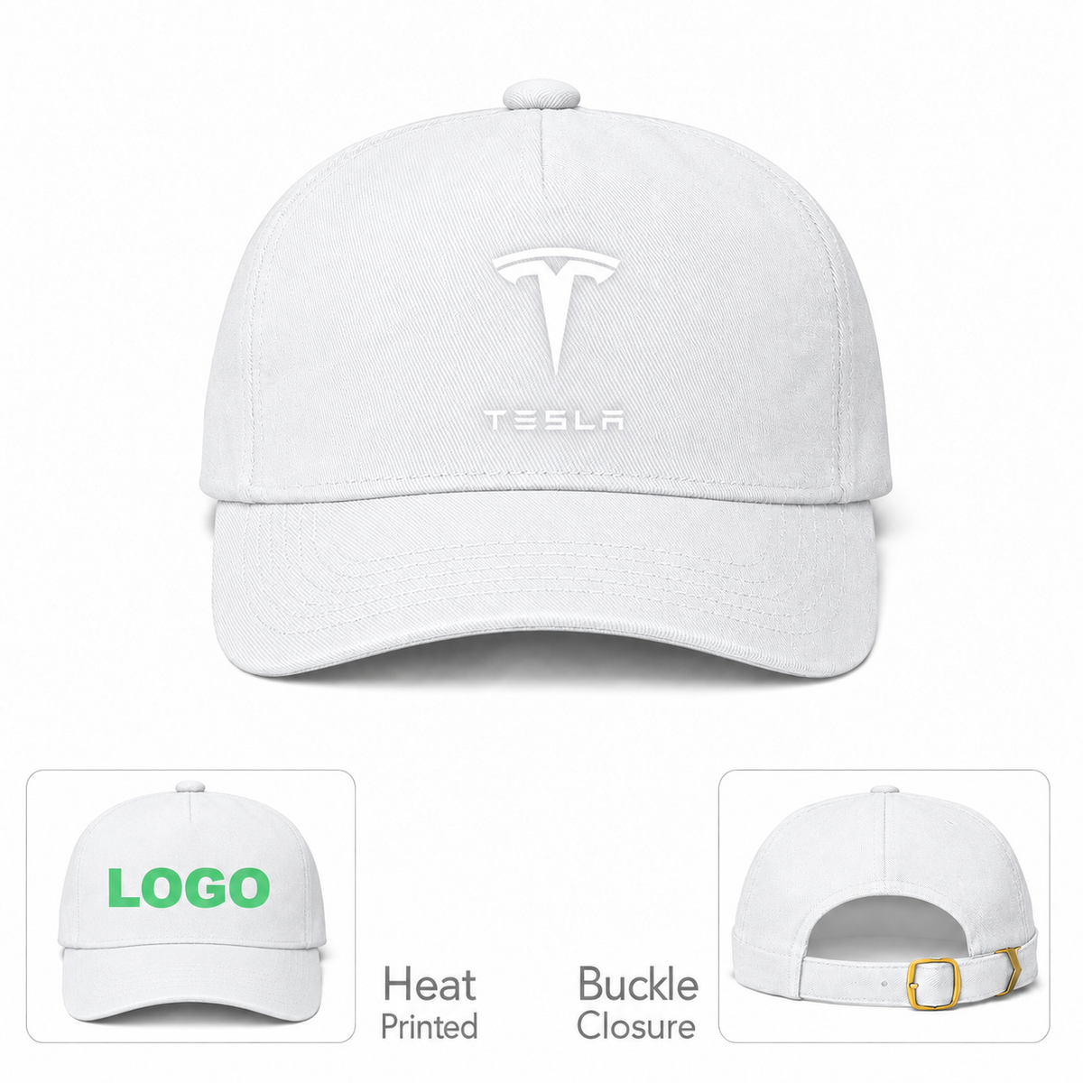 Tesla Car Dad Baseball Cap Hat | Color: White | Original Product Details