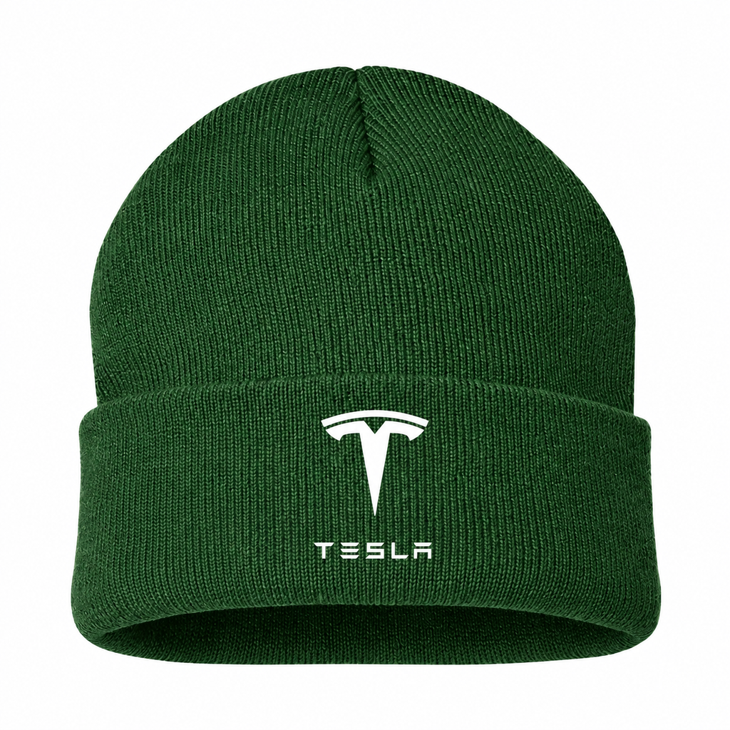 Men's Tesla Beanie Hat — Forest Green — clean front main