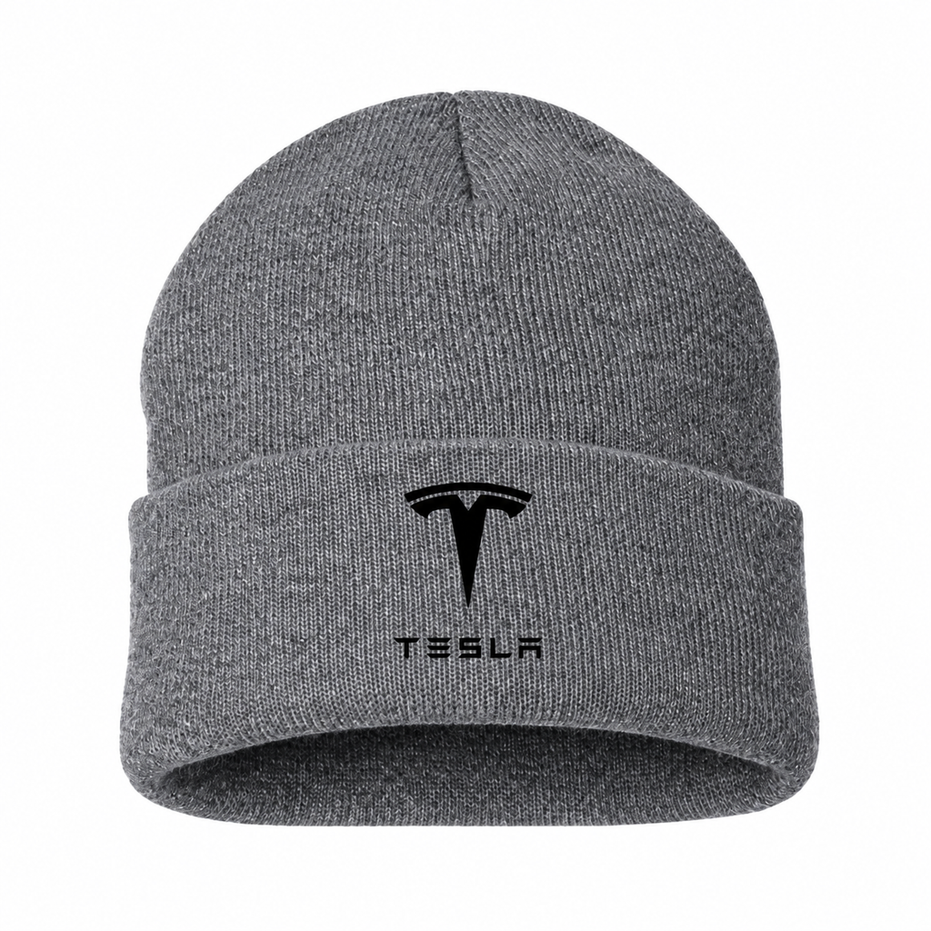 Men's Tesla Beanie Hat — Gray — clean front main