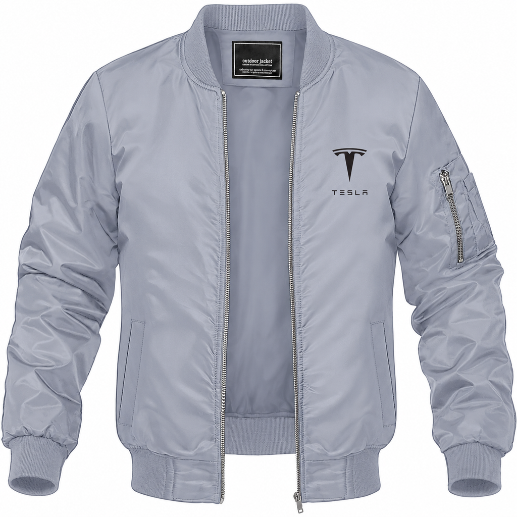 Tesla grey bomber jacket front product photo | color: grey |