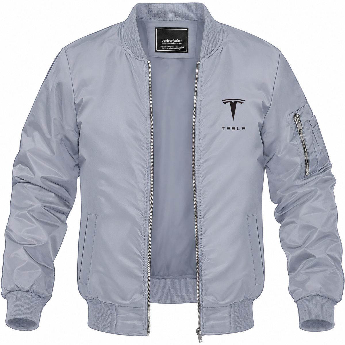 Tesla grey bomber jacket front product photo | color: grey |