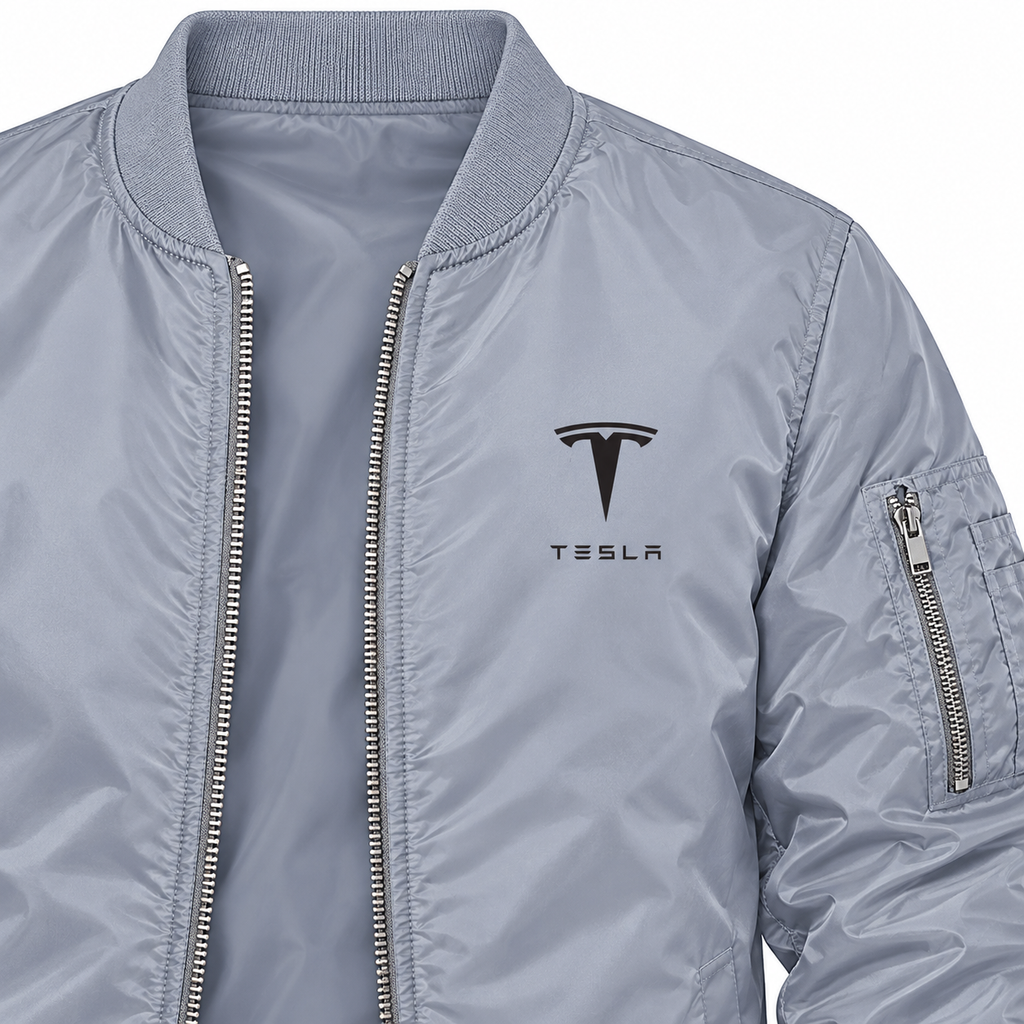 Tesla grey bomber jacket chest print detail | color: grey |