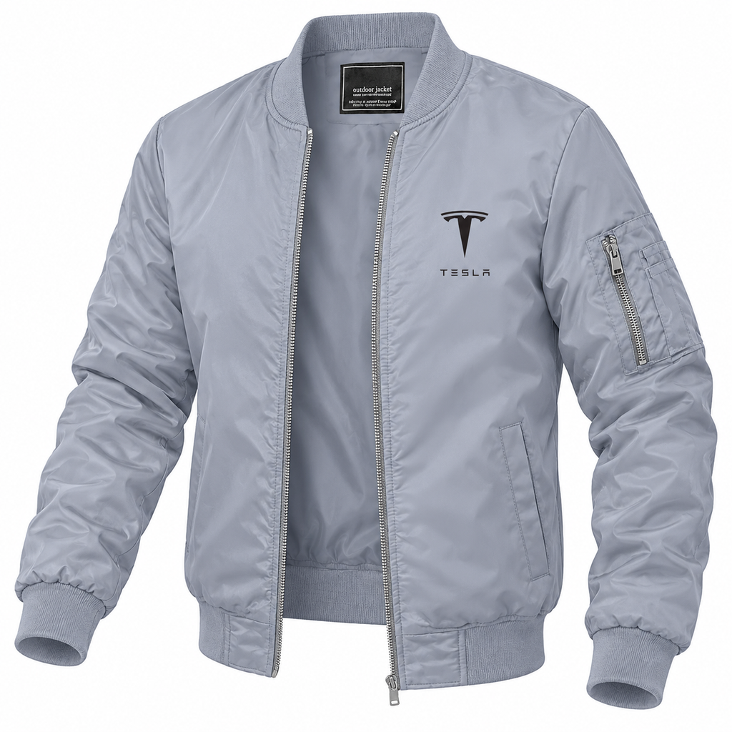 Tesla grey bomber jacket angled product view | color: grey |