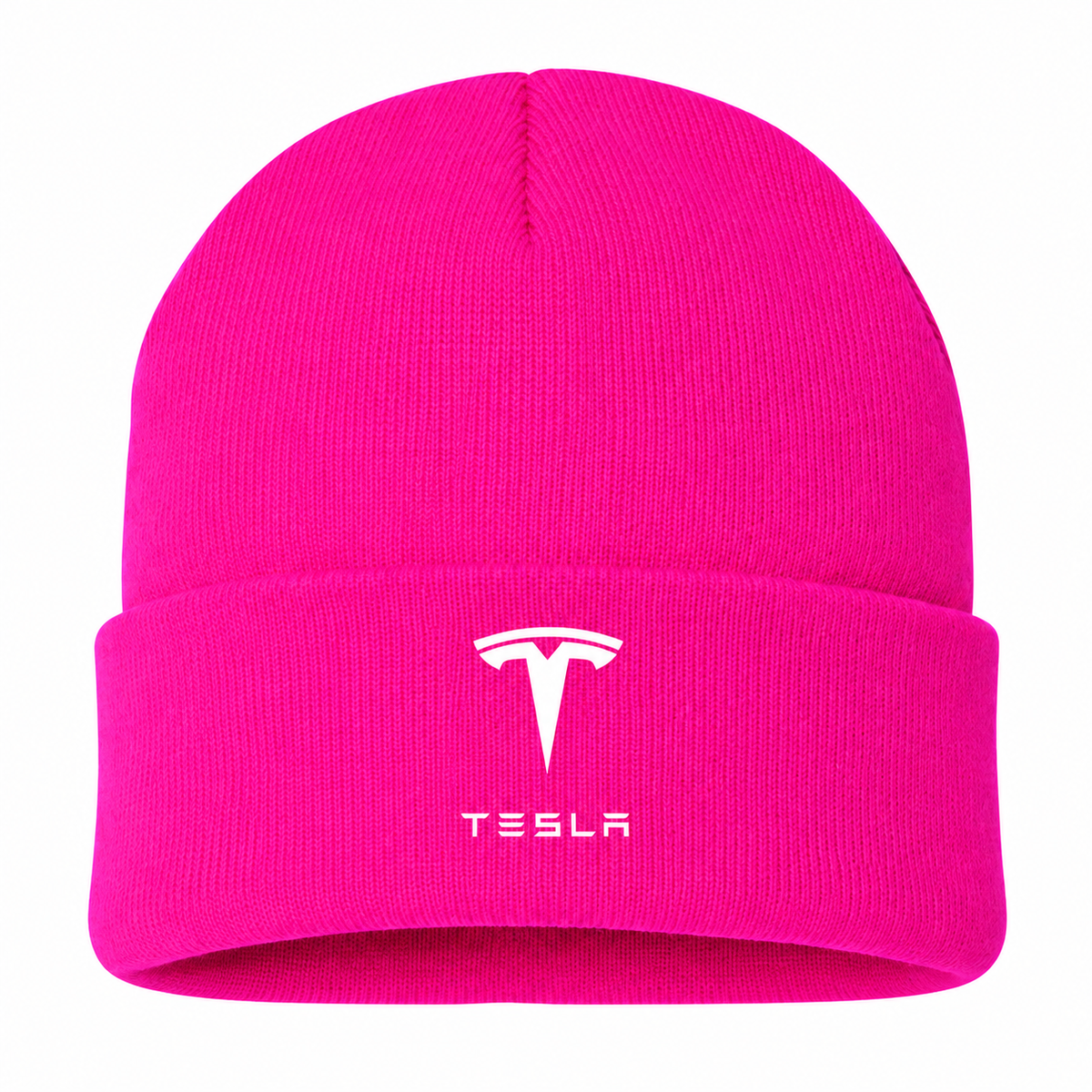 Men's Tesla Beanie Hat — Hot Pink — clean front main