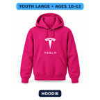 Tesla - Youth Large Hoodie (Ages 10–12) | Color: Hot Pink