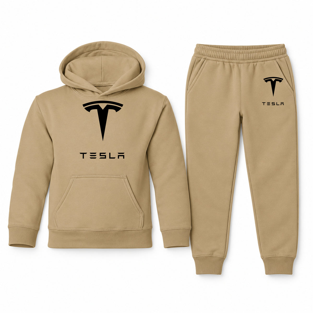 Tesla youth hoodie jogger set, Khaki, Youth Large ages 10–12