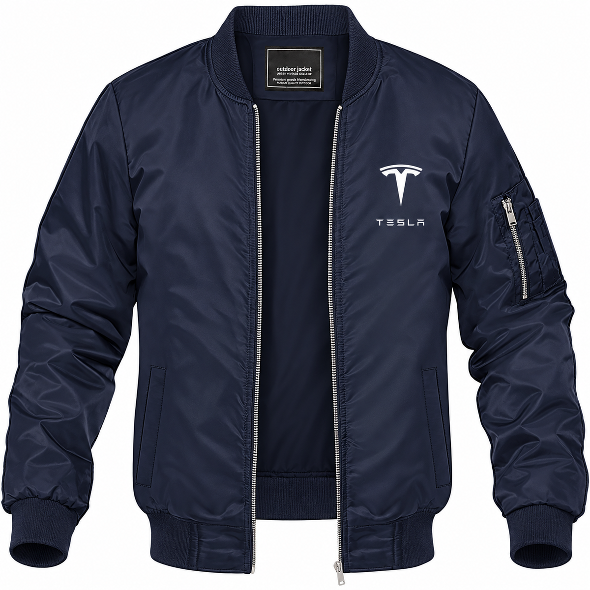 Tesla navy bomber jacket front product photo | color: navy |