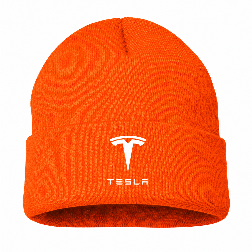 Men's Tesla Beanie Hat — Orange — clean front main