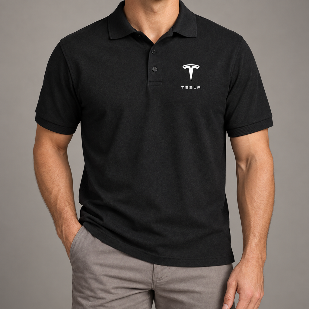 Men’s Tesla Motorsports Car Dry Blend Polo | Color: Black | Image 2