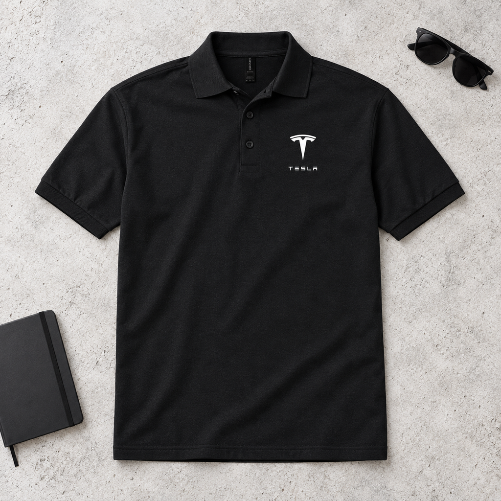Men’s Tesla Motorsports Car Dry Blend Polo | Color: Black | Image 3