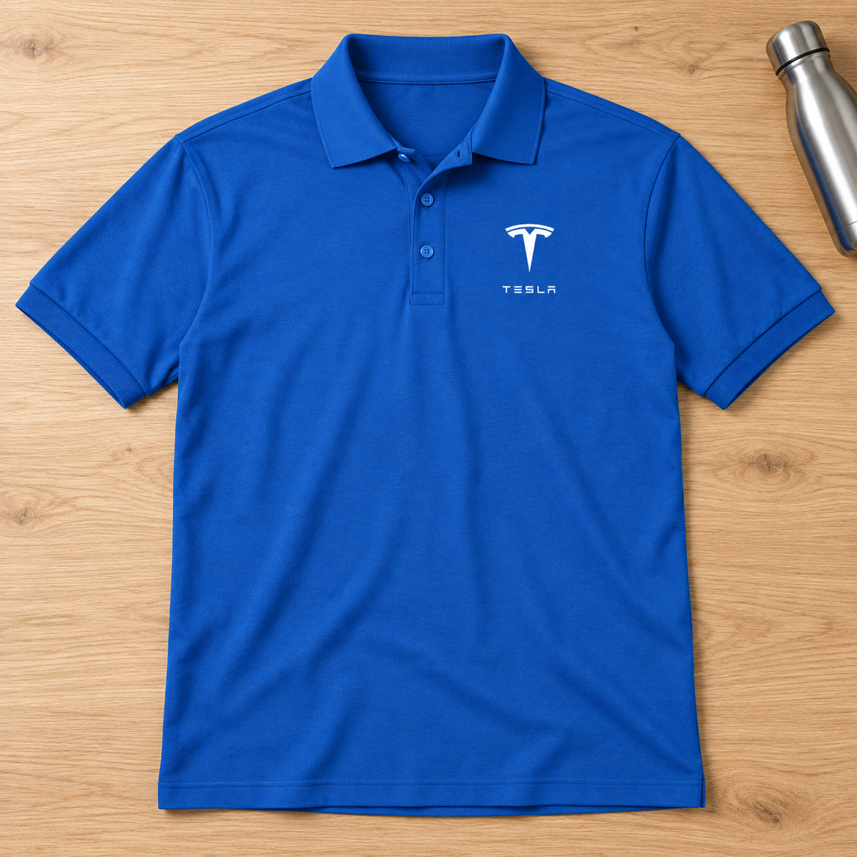 Men’s Tesla Motorsports Car Dry Blend Polo | Color: Blue | Image 3