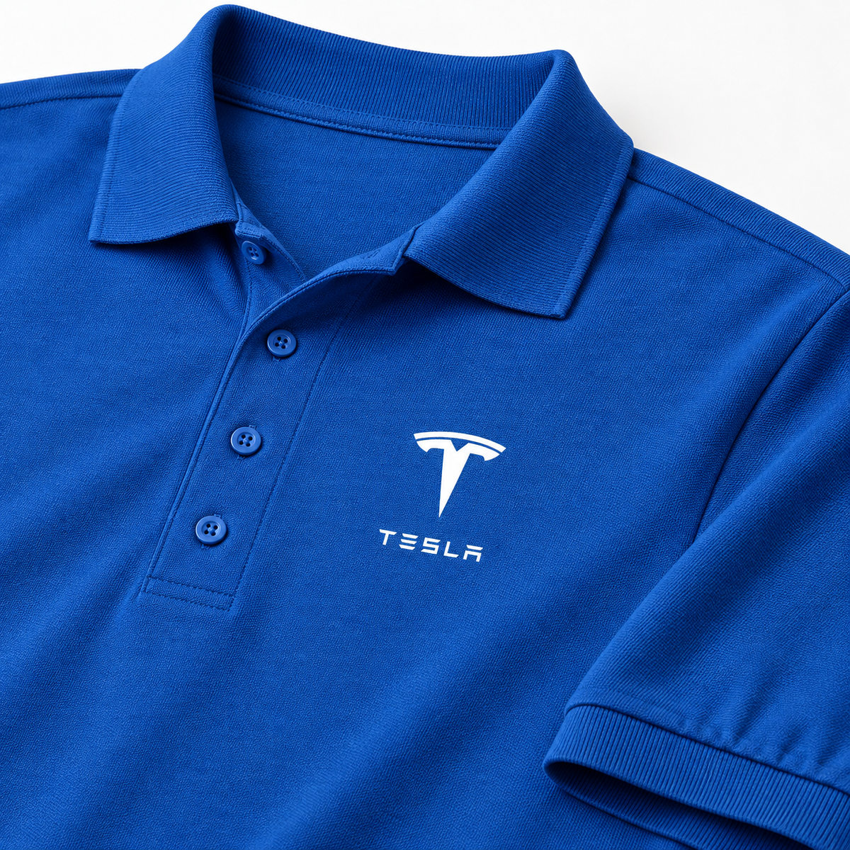 Men’s Tesla Motorsports Car Dry Blend Polo | Color: Blue | Image 5