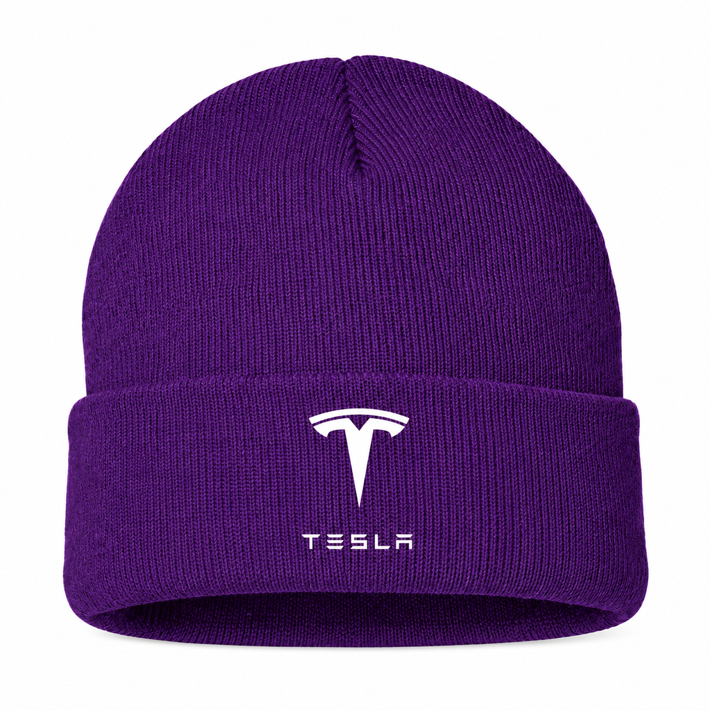 Men's Tesla Beanie Hat — Purple — clean front main