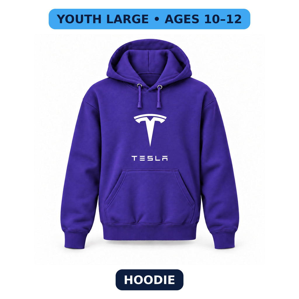 Tesla - Youth Large Hoodie (Ages 10–12) | Color: Purple