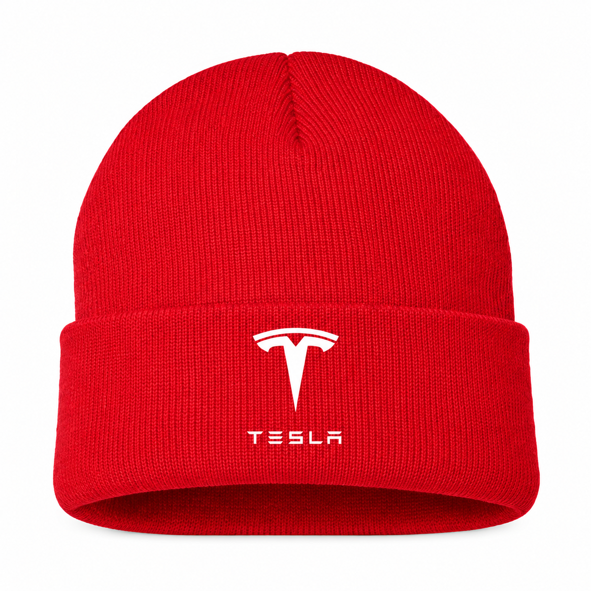 Men's Tesla Beanie Hat — Red — clean front main