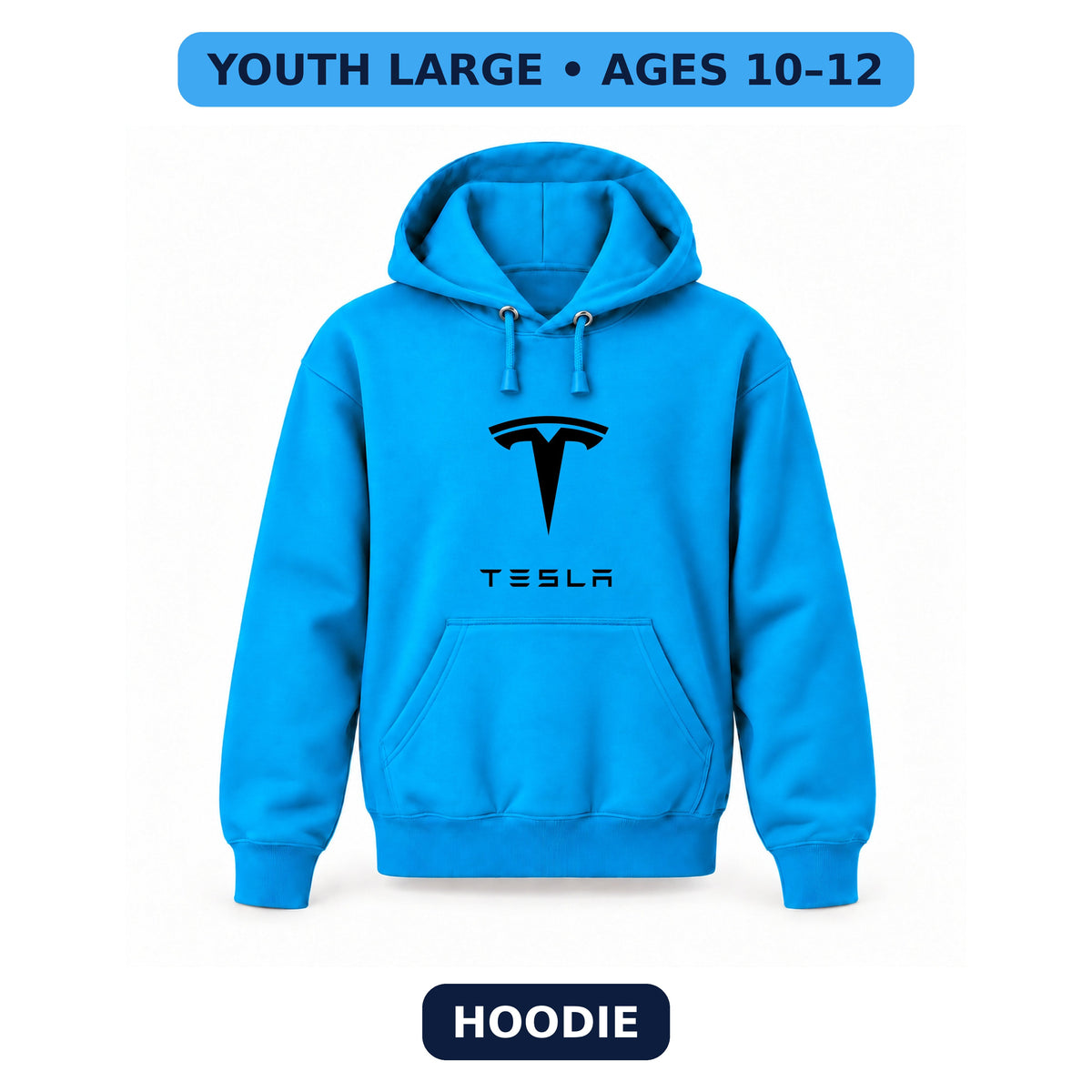 Tesla - Youth Large Hoodie (Ages 10–12) | Color: Turquoise