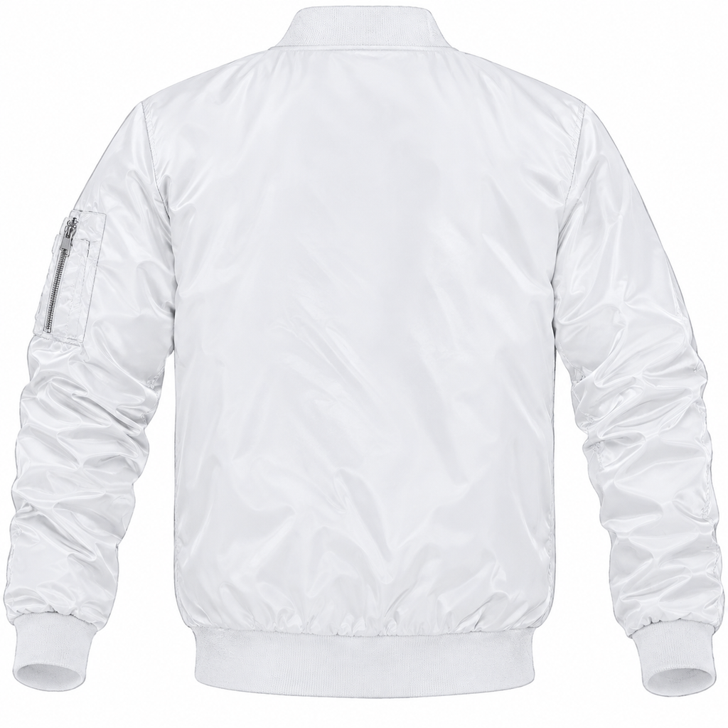 Tesla white bomber jacket back product view | color: white |