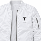 Tesla white bomber jacket chest print detail | color: white |