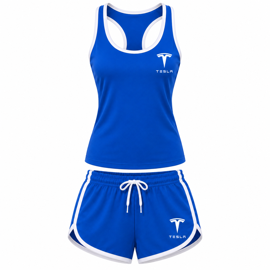 Women's Tesla tanktop and shorts set Blue front