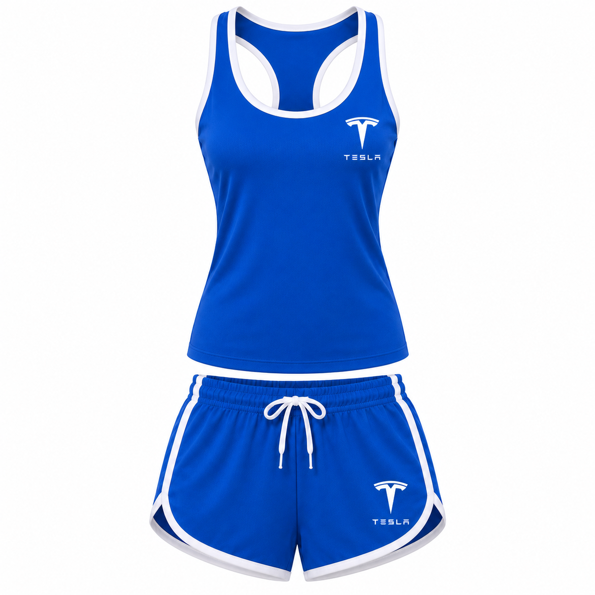 Women's Tesla tanktop and shorts set Blue front