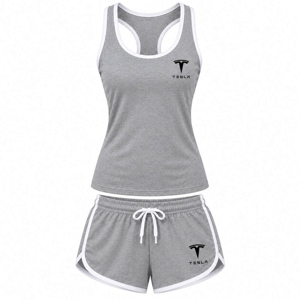 Women's Tesla tanktop and shorts set Grey front