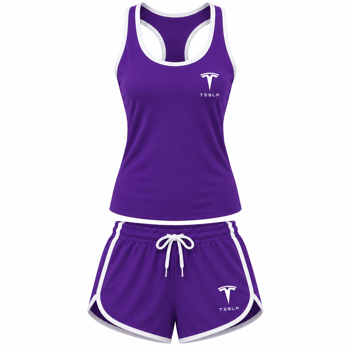 Women's Tesla tanktop and shorts set Purple front