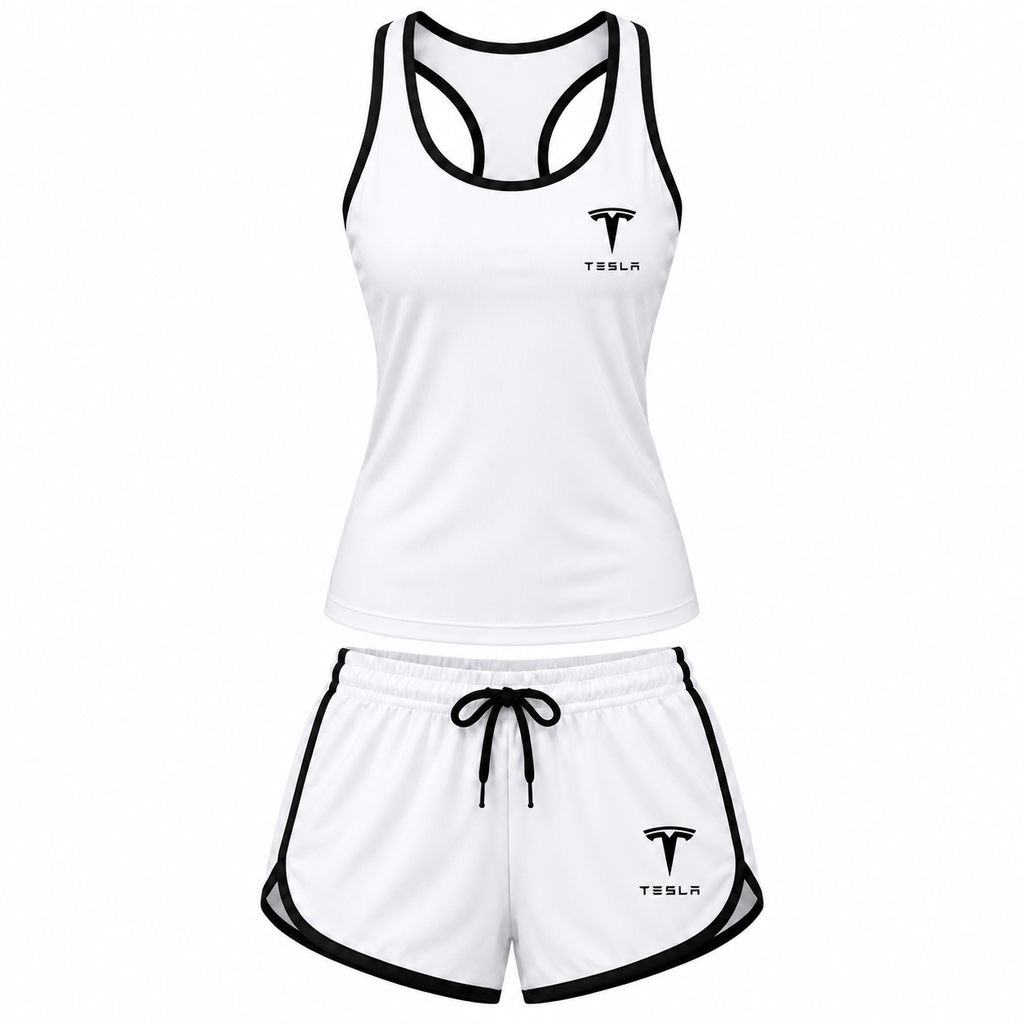 Women's Tesla tanktop and shorts set White front