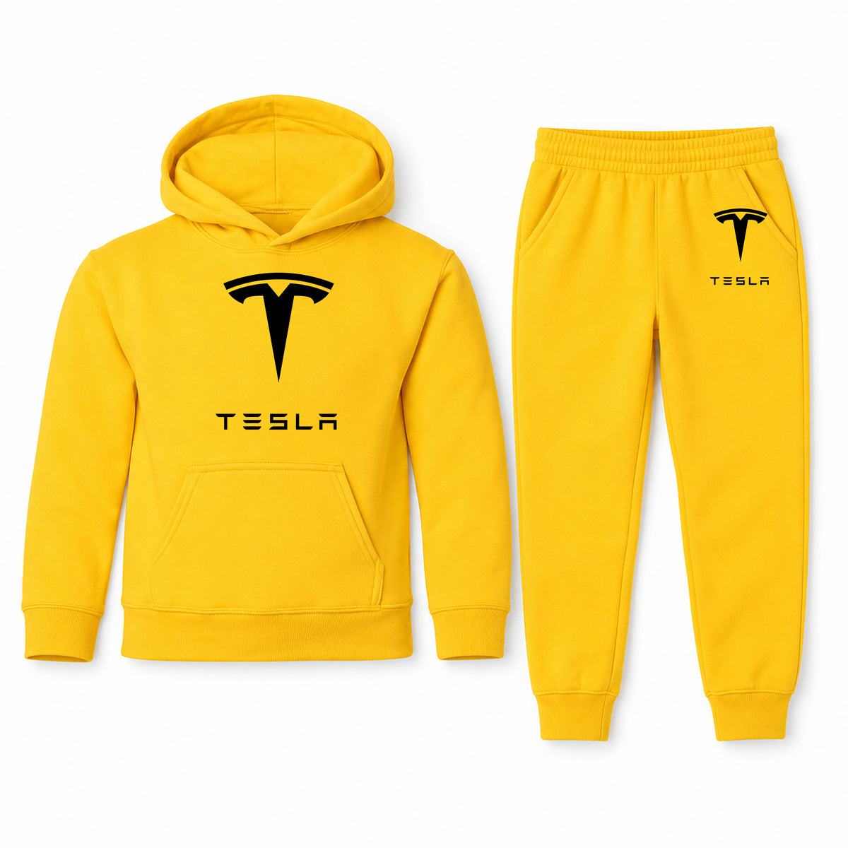 Tesla youth hoodie jogger set, Yellow, Youth Large ages 10–12