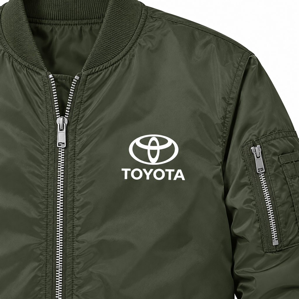 Toyota army green bomber jacket chest print detail | color: army green |
