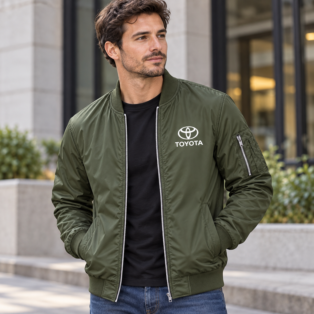 Toyota army green bomber jacket model lifestyle view | color: army green |