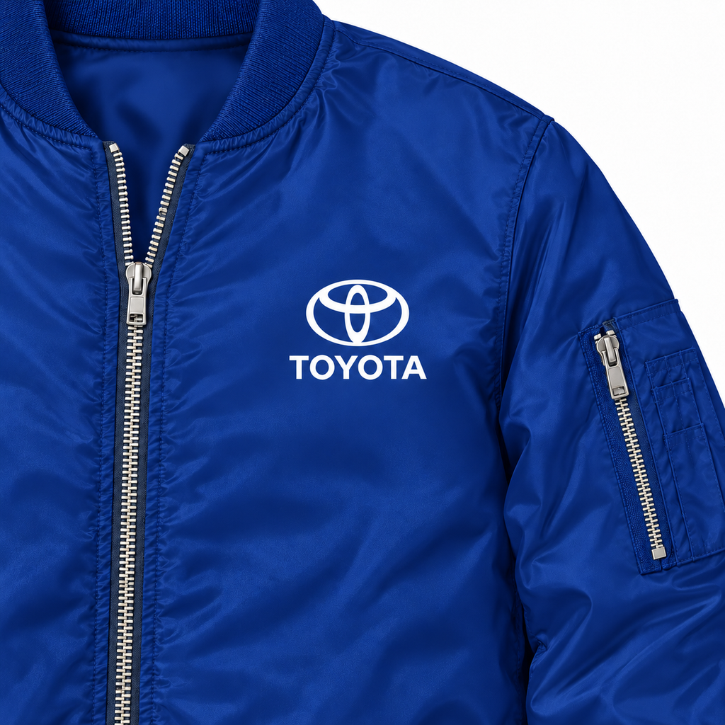 Toyota blue bomber jacket chest print detail | color: blue |